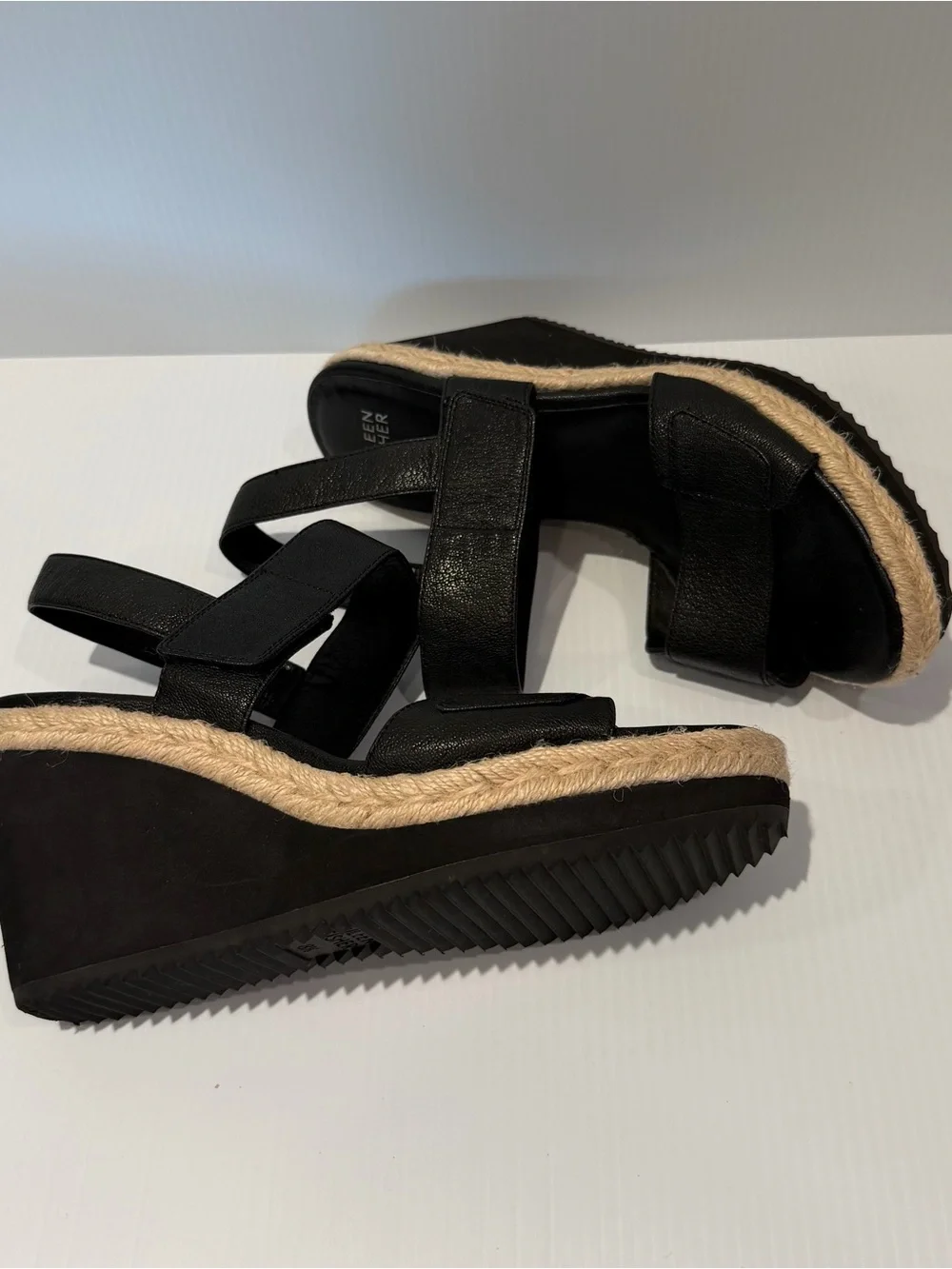 Eileen Fisher Women's Winnie Espadrille Wedge Sandal in Black Leather